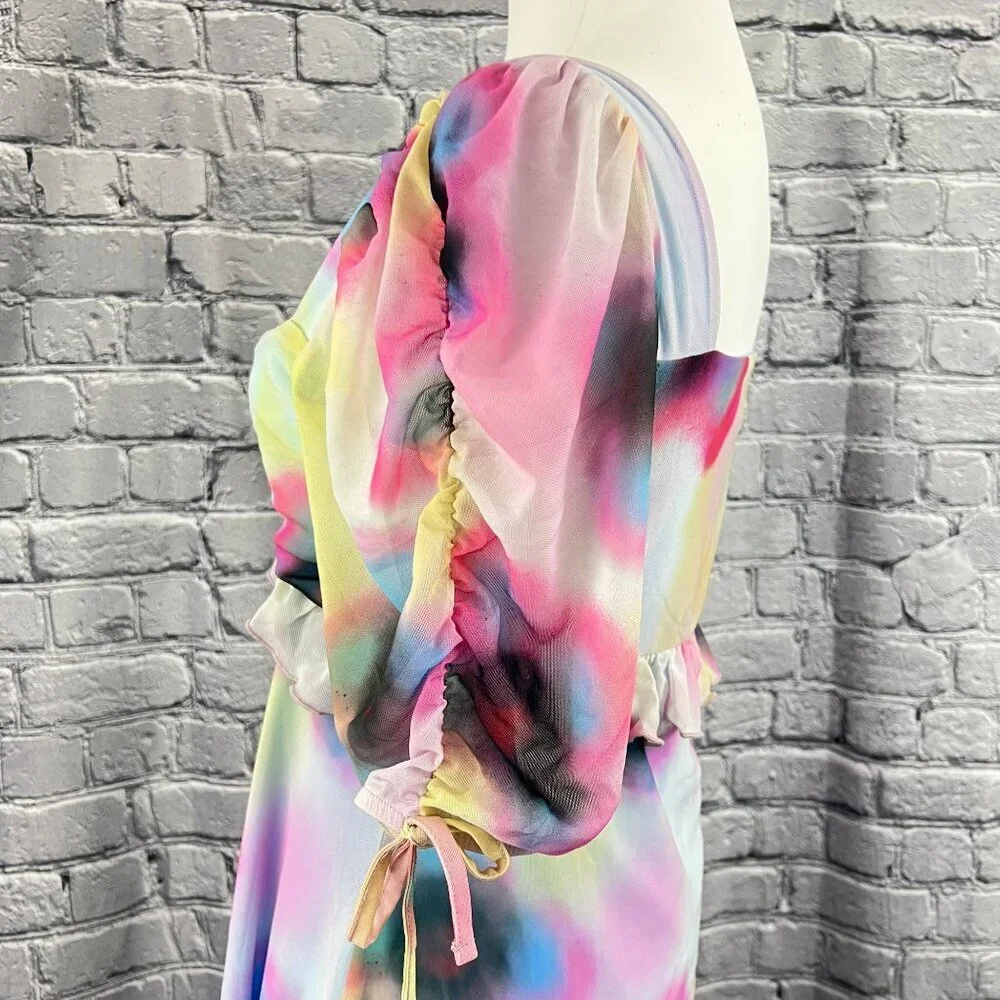 Topshop Spray Paint Floral Print Mini Tea Dress Size 8-10 M - Picture 3 of 9